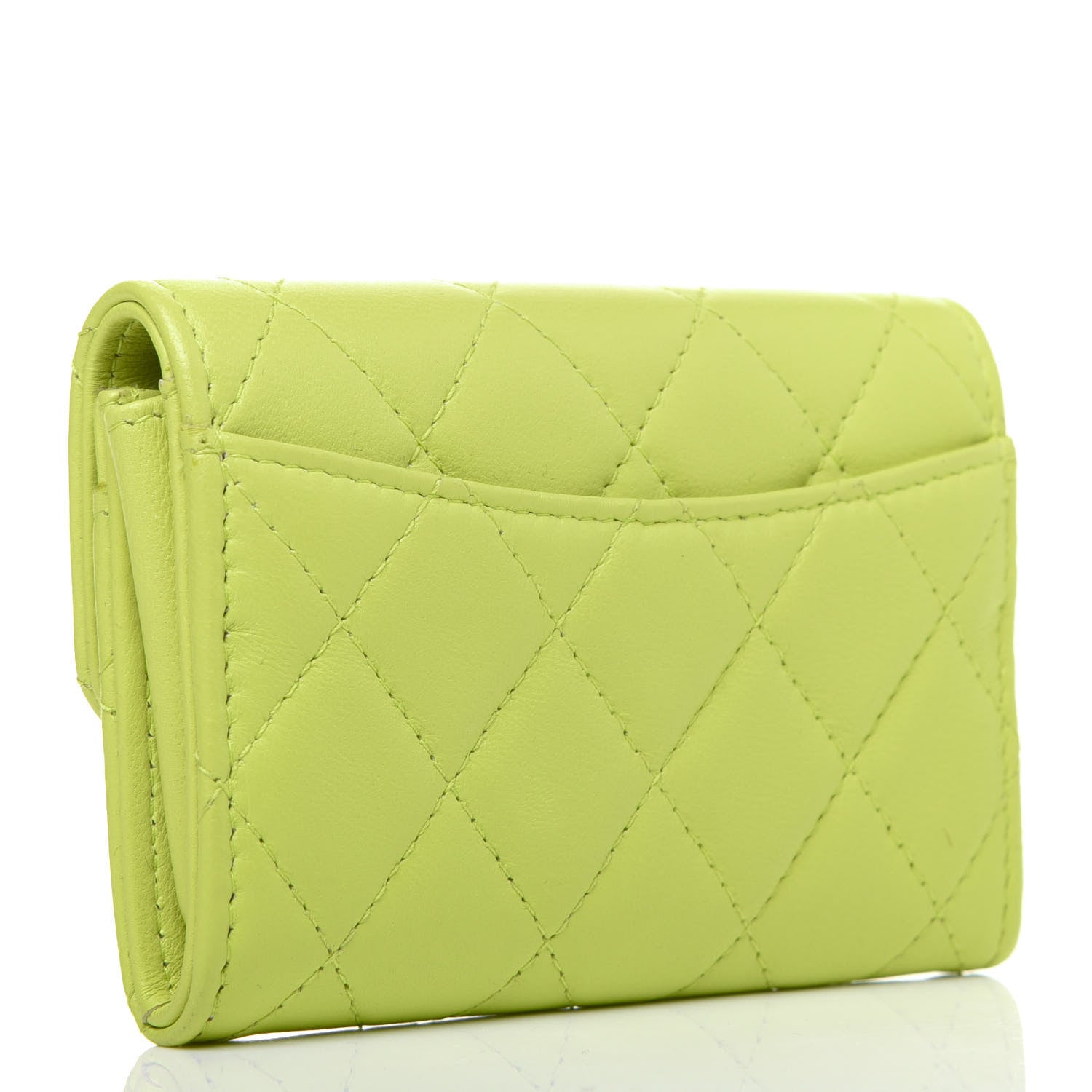Chanel Lambskin Quilted Flap Card Holder Wallet Yellow 3 of 12