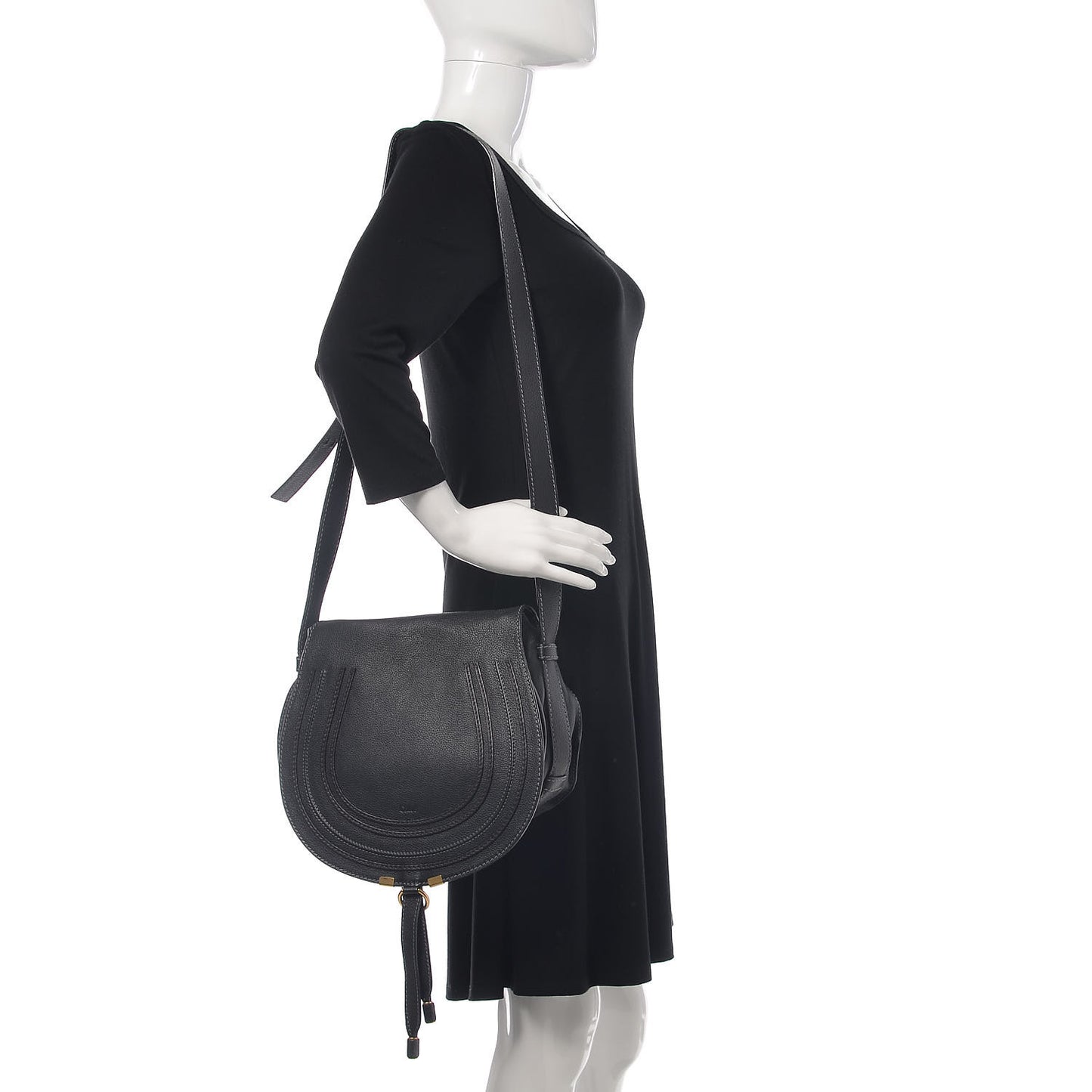 Calfskin Medium Marcie Round Crossbody Bag Black
