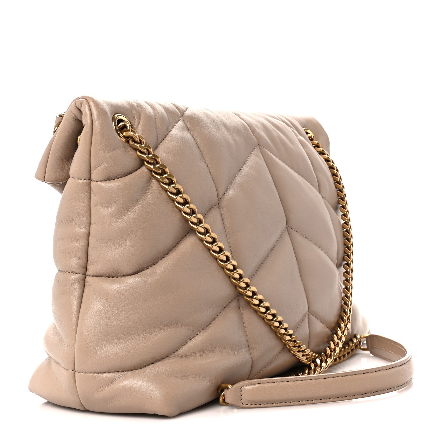 Saint Laurent Lambskin Quilted Medium Loulou Puffer Monogram Chain Satchel Dark Beige 3 of 12