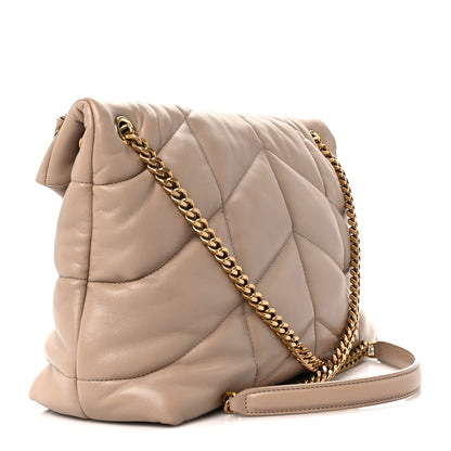 Saint Laurent Lambskin Quilted Medium Loulou Puffer Monogram Chain Satchel Dark Beige 3 of 12