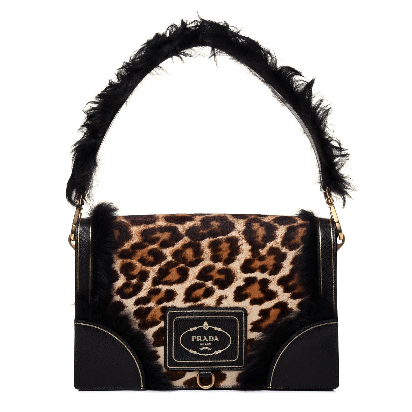 Calf Hair Leopard Print Shoulder Bag Avorio