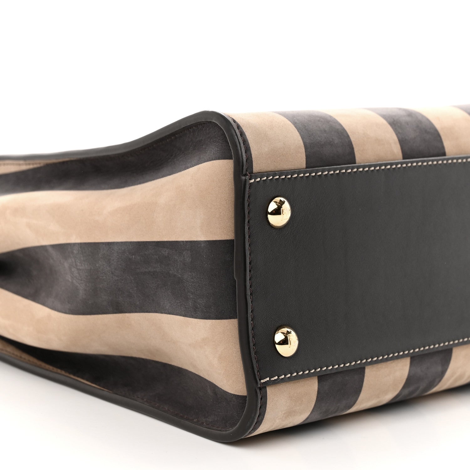 Fendi Vitello Nabuk Seta Pequin Medium Peekaboo Iconic Satchel Tobacco Moro Ebano 9 of 10