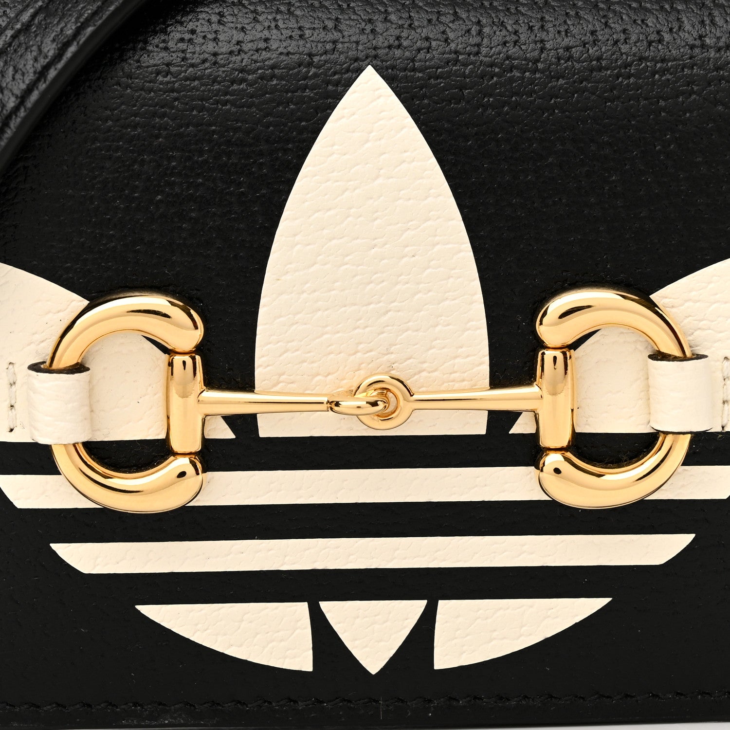 Gucci X ADIDAS Textured Dollar Calfskin Trefoil Horsebit 1955 Card Case Wallet With Strap Black Off White 8 of 10