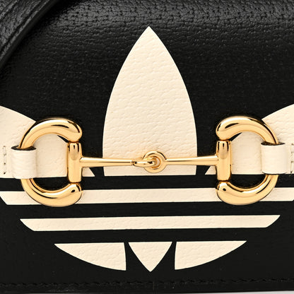 Gucci X ADIDAS Textured Dollar Calfskin Trefoil Horsebit 1955 Card Case Wallet With Strap Black Off White 8 of 10