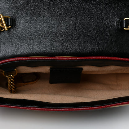 Gucci Vintage Effect Calfskin Matelasse Diagonal Striped Super Mini Torchon GG Marmont Shoulder Bag Black Beige 5 of 9