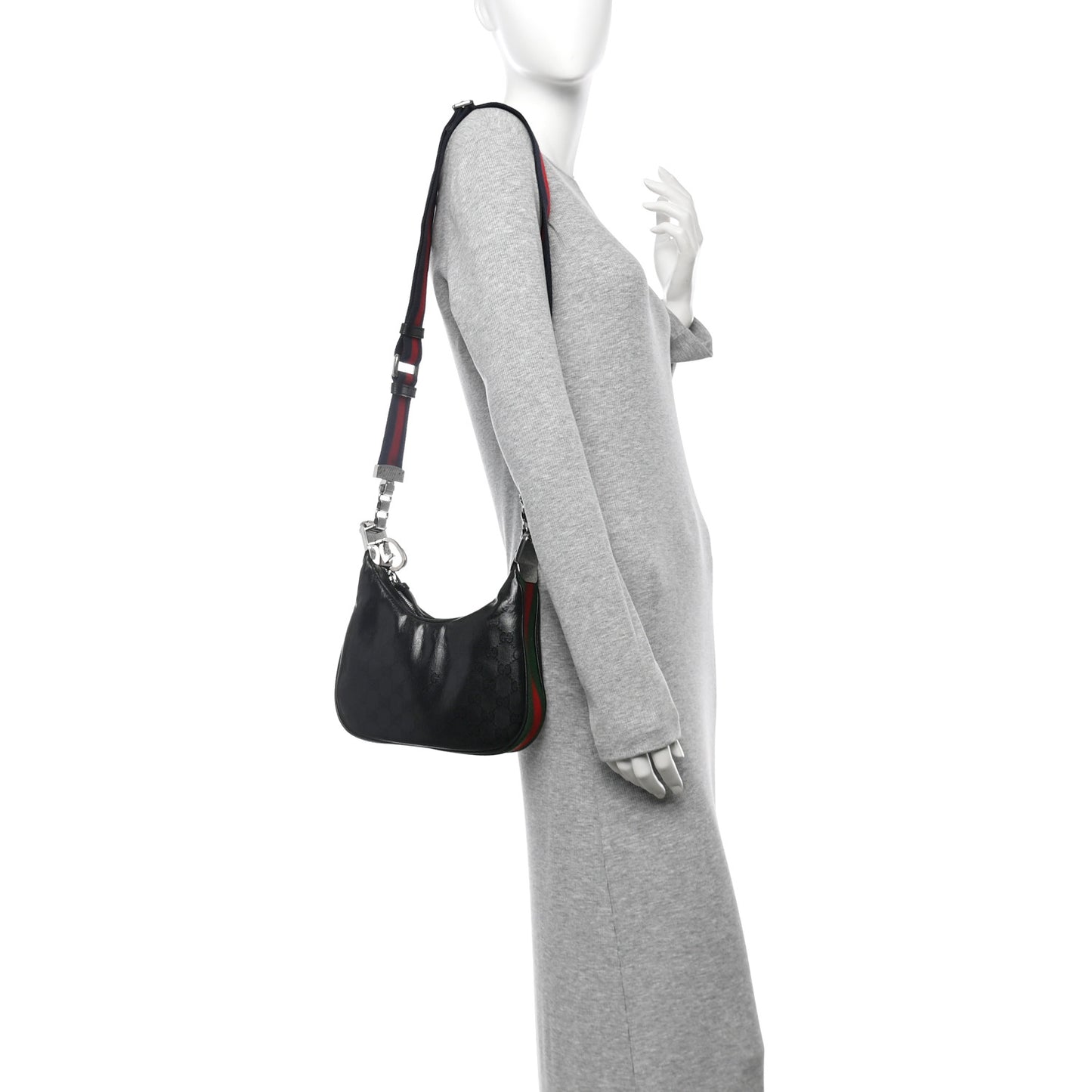 GG Crystal Coated Canvas Monogram Web Small Attache Shoulder Bag Black