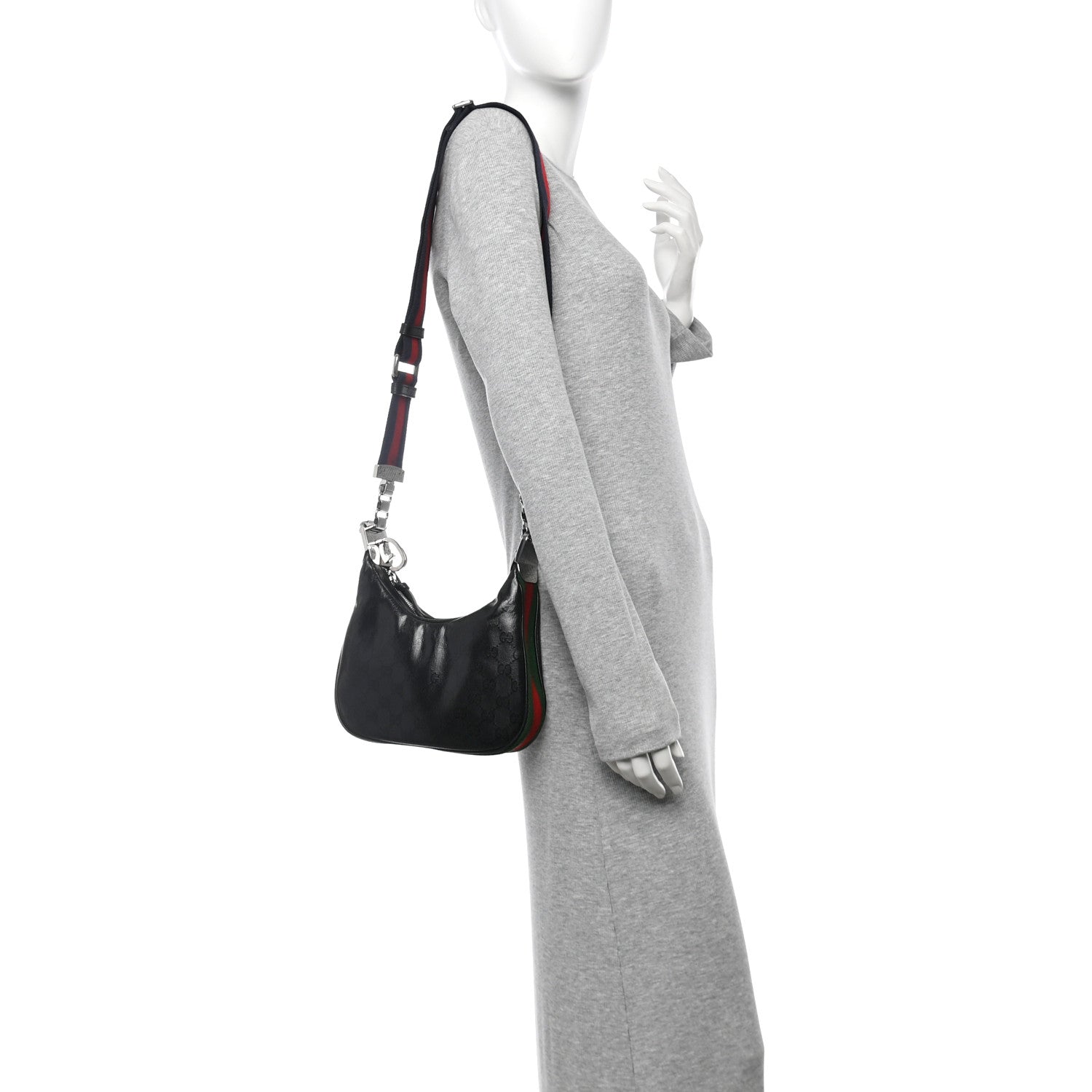 Gucci GG Crystal Coated Canvas Monogram Web Small Attache Shoulder Bag Black 2 of 10