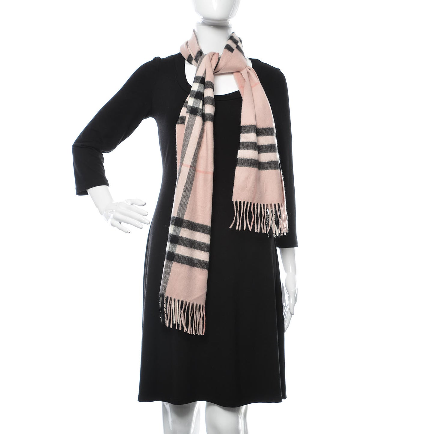 Cashmere Giant Check Fringe Scarf Ash Rose