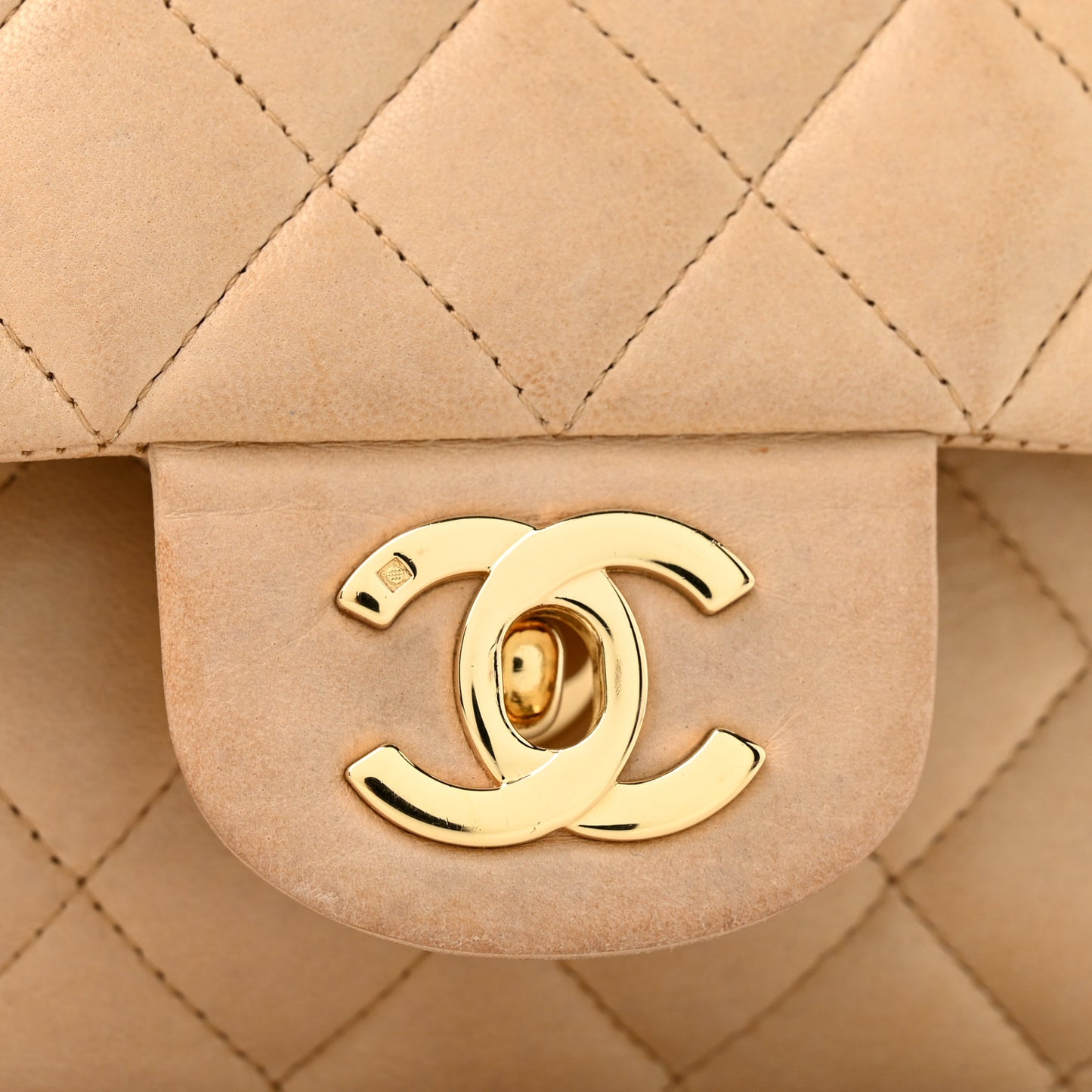 Lambskin Quilted Medium Double Flap Beige