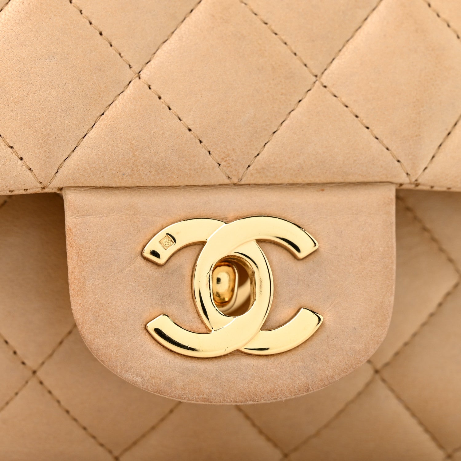 Chanel Lambskin Quilted Medium Double Flap Beige 12 of 13