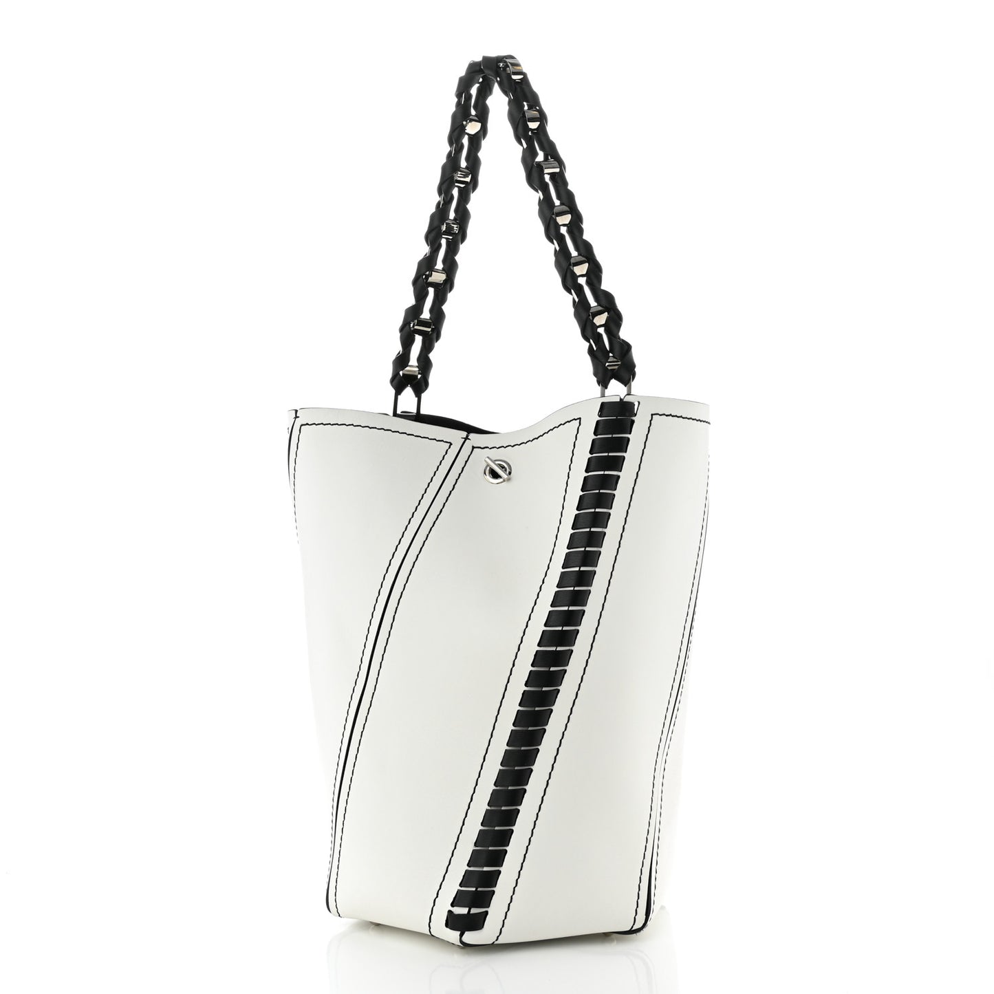 Smooth Calfskin Medium Hex Bucket Bag Black White