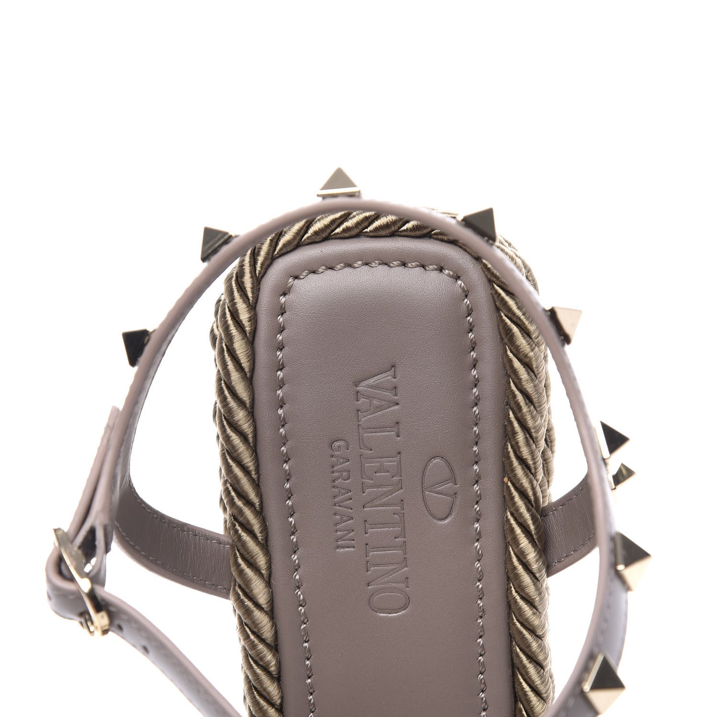 Silk Calfskin Rockstud Torchon Espadrille 25/115mm Wedge Sandals 40 Clay