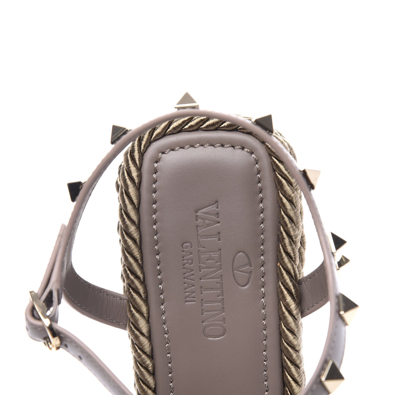 Valentino Garavani Silk Calfskin Rockstud Torchon Espadrille 25/115mm Wedge Sandals 40 Clay 8 of 11