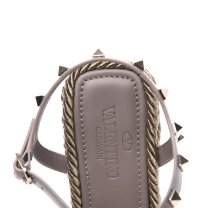 Valentino Garavani Silk Calfskin Rockstud Torchon Espadrille 25/115mm Wedge Sandals 40 Clay 8 of 11