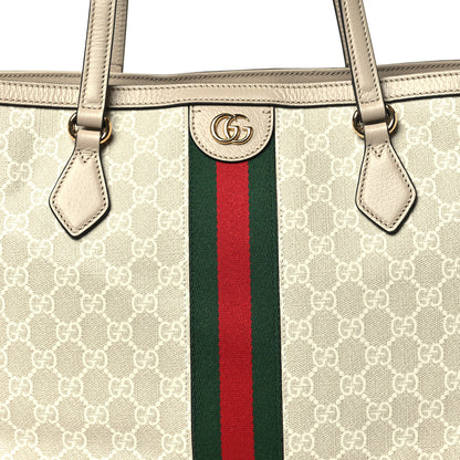 Gucci GG Supreme Monogram Textured Dollar Calfskin Web Medium Ophidia Shopping Tote Beige Mystic White Oatmeal 8 of 10