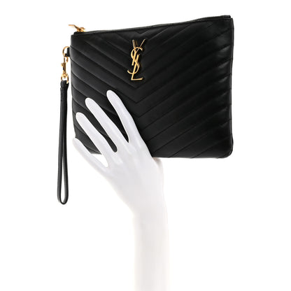 Saint Laurent Calfskin Matelasse Chevron Monogram A5 Wristlet Black 2 of 7
