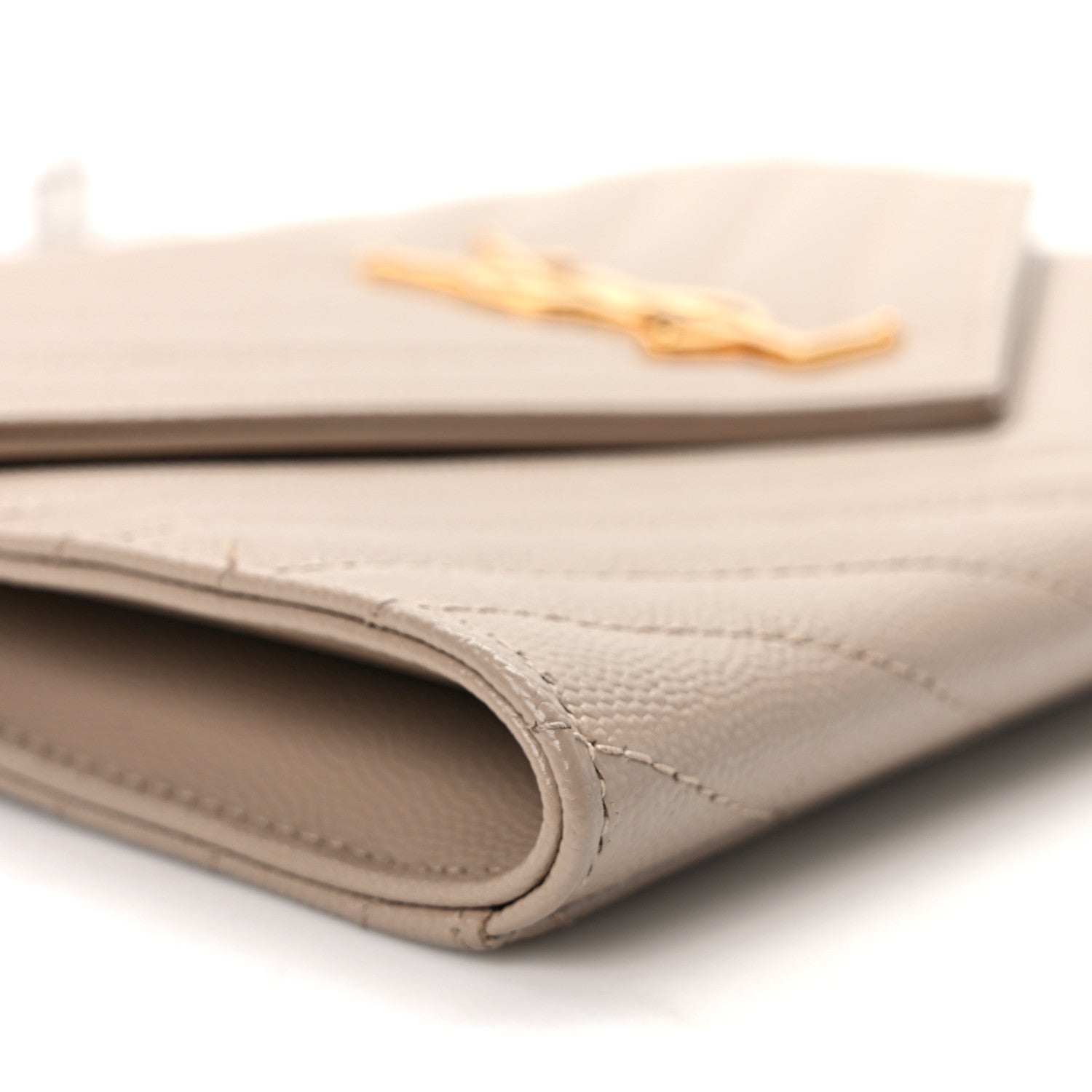 Saint Laurent Grain De Poudre Matelasse Chevron Monogram Envelope Clutch Dark Beige 8 of 10