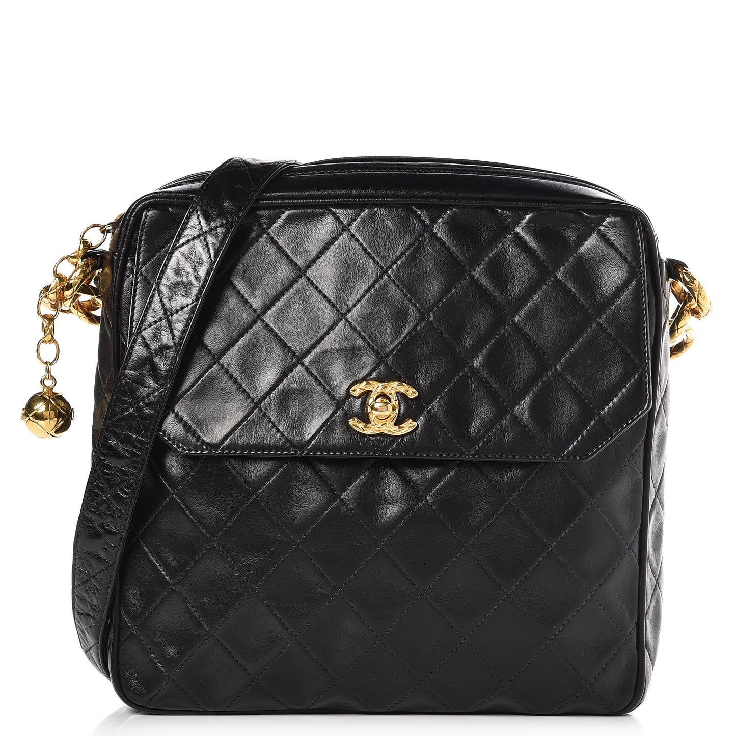 Lambskin Quilted Flap Crossbody Bag Black