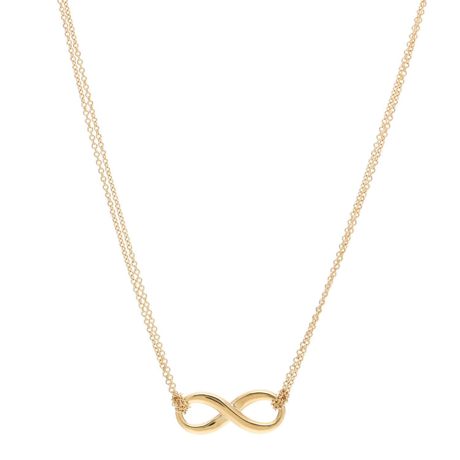 Tiffany 18K Yellow Gold Infinity Double Chain Pendant Necklace 1 of 6