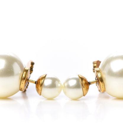 Christian Dior Pearl Crystal Heart Tribal Earrings Gold Red 4 of 4