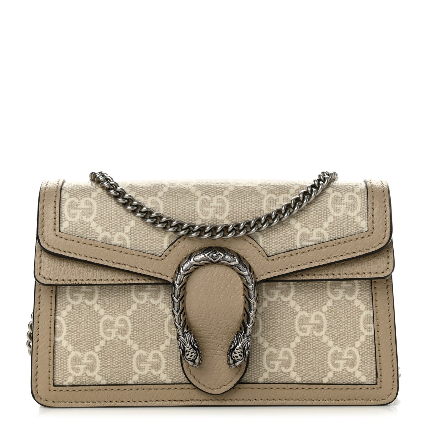 GG Supreme Monogram Textured Dollar Calfskin Super Mini Dionysus Shoulder Bag Beige Mystic White Oatmeal