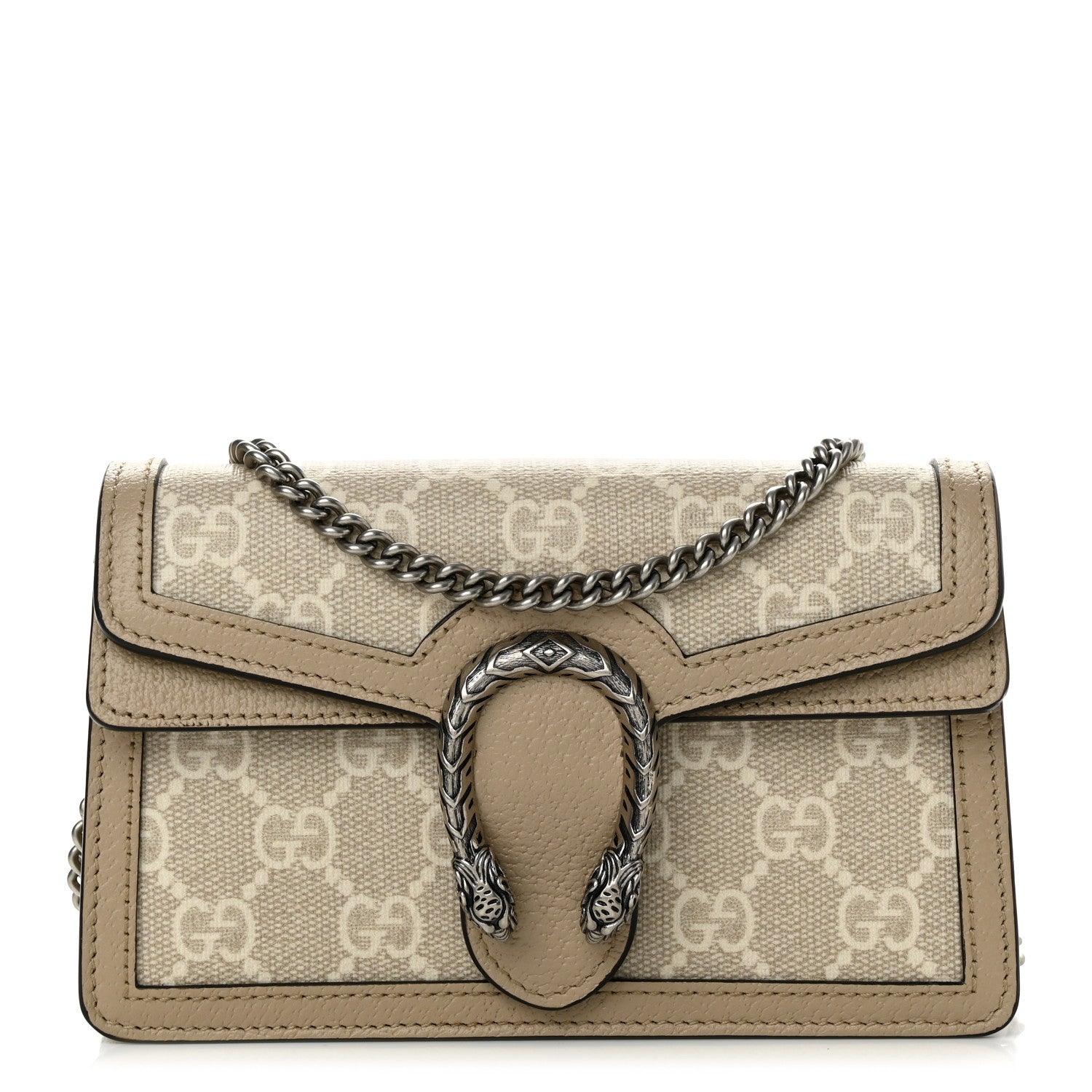 Gucci GG Supreme Monogram Textured Dollar Calfskin Super Mini Dionysus Shoulder Bag Beige Mystic White Oatmeal 1 of 12