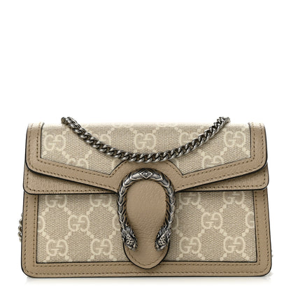 Gucci GG Supreme Monogram Textured Dollar Calfskin Super Mini Dionysus Shoulder Bag Beige Mystic White Oatmeal 1 of 12