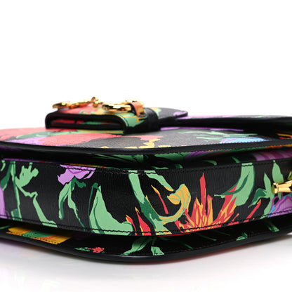 Gucci X KEN SCOTT New Shangai Calfskin Jenny Floral Print Horsebit 1955 Shoulder Bag Black Pink 10 of 10