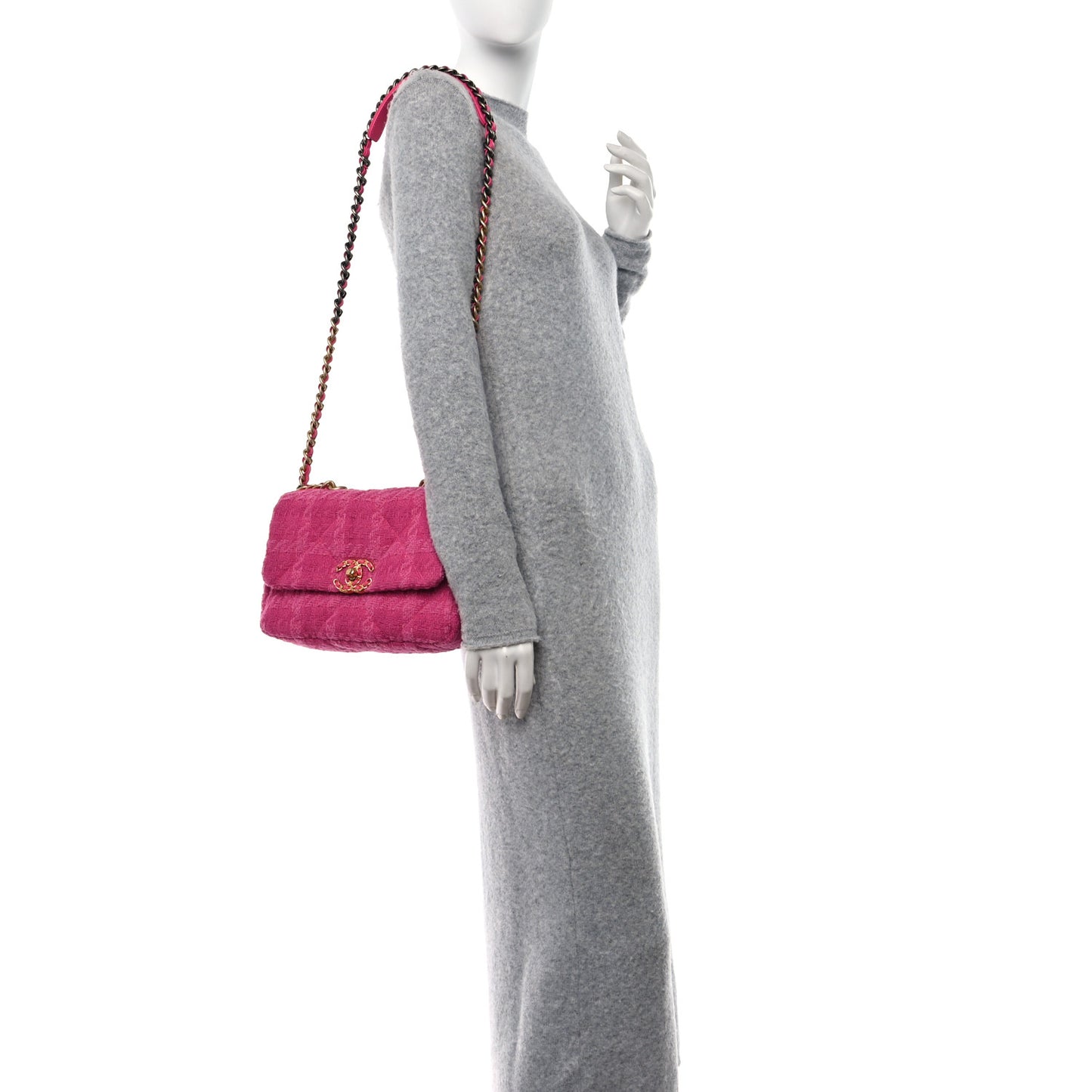 Tweed Quilted Medium Chanel 19 Flap Pink