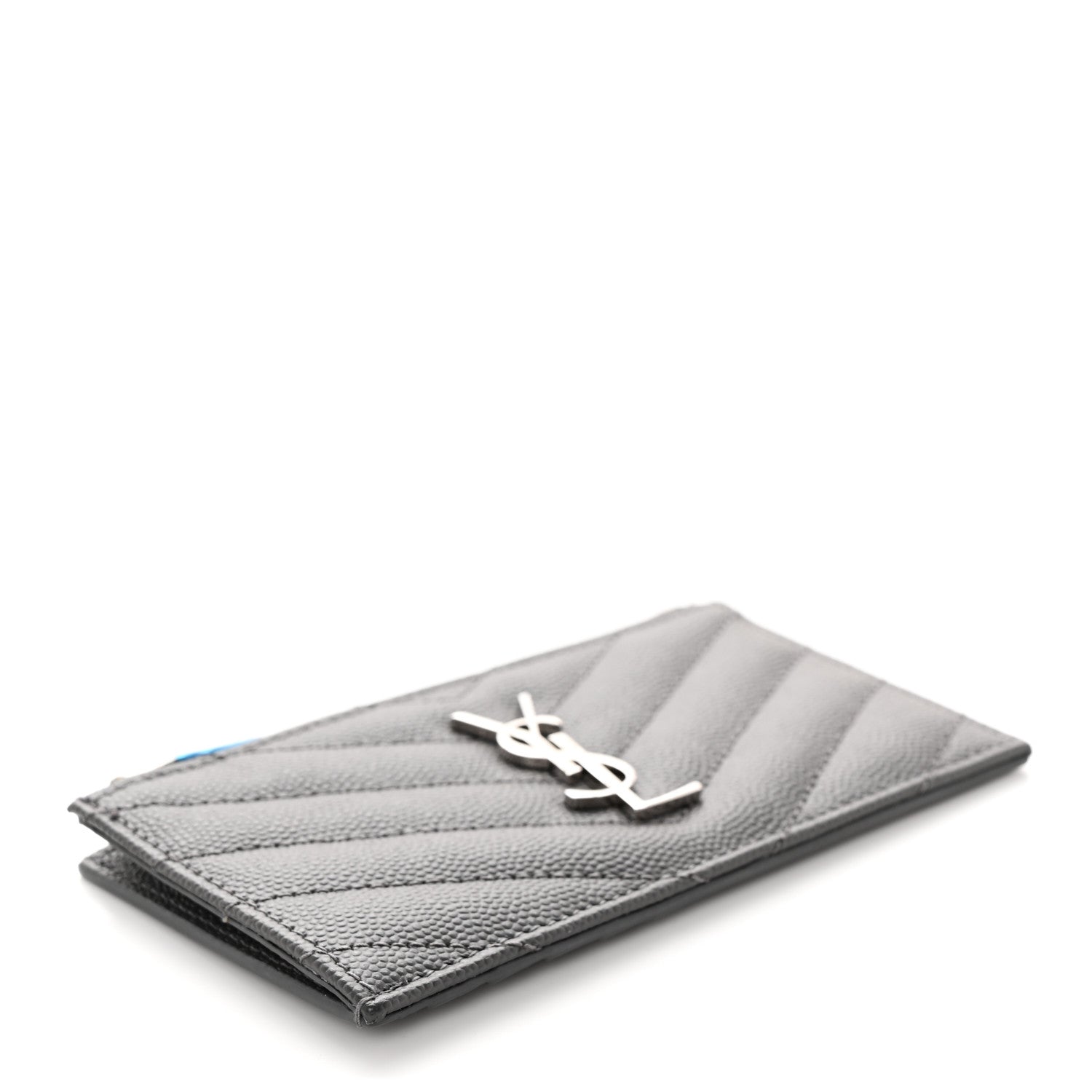 Saint Laurent Grain De Poudre Matelasse Chevron Monogram Fragments Zippered Card Case Coal 4 of 8