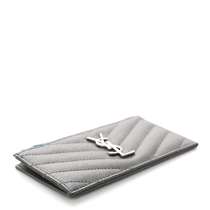 Saint Laurent Grain De Poudre Matelasse Chevron Monogram Fragments Zippered Card Case Coal 4 of 8