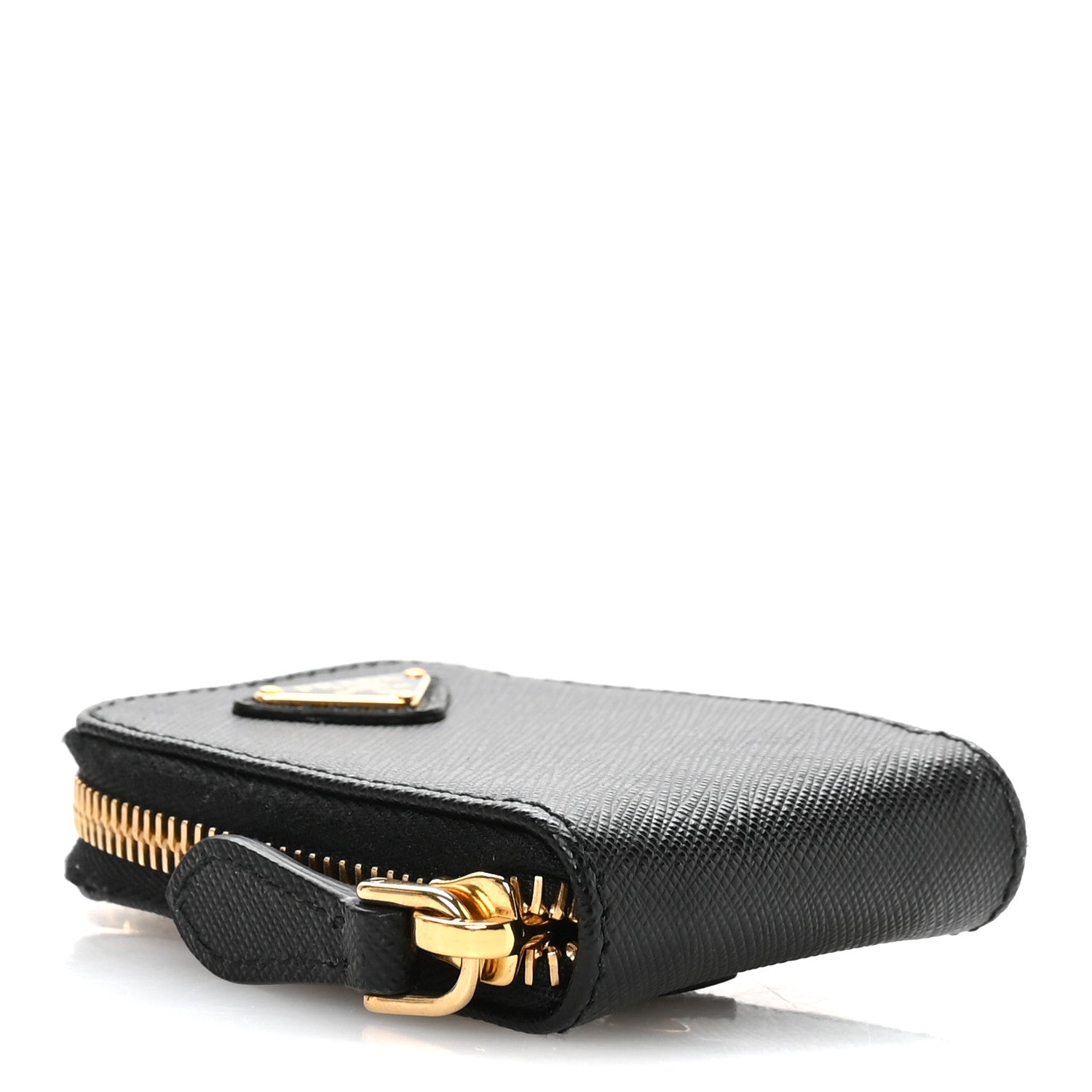 Prada Saffiano Triangle Zip Around Mini Pouch Black 4 of 7