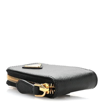Prada Saffiano Triangle Zip Around Mini Pouch Black 4 of 7