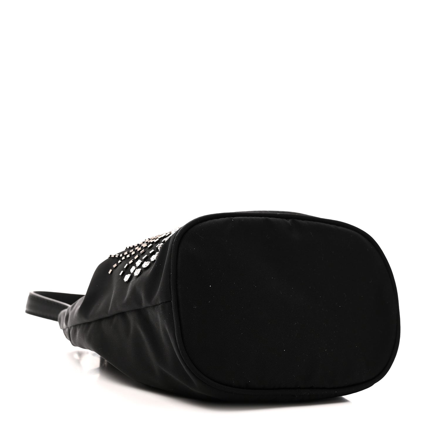 Tessuto Saffiano Ricamo Sequin Crystal Embellished Mini Re-Edition 1978 Bucket Bag Black