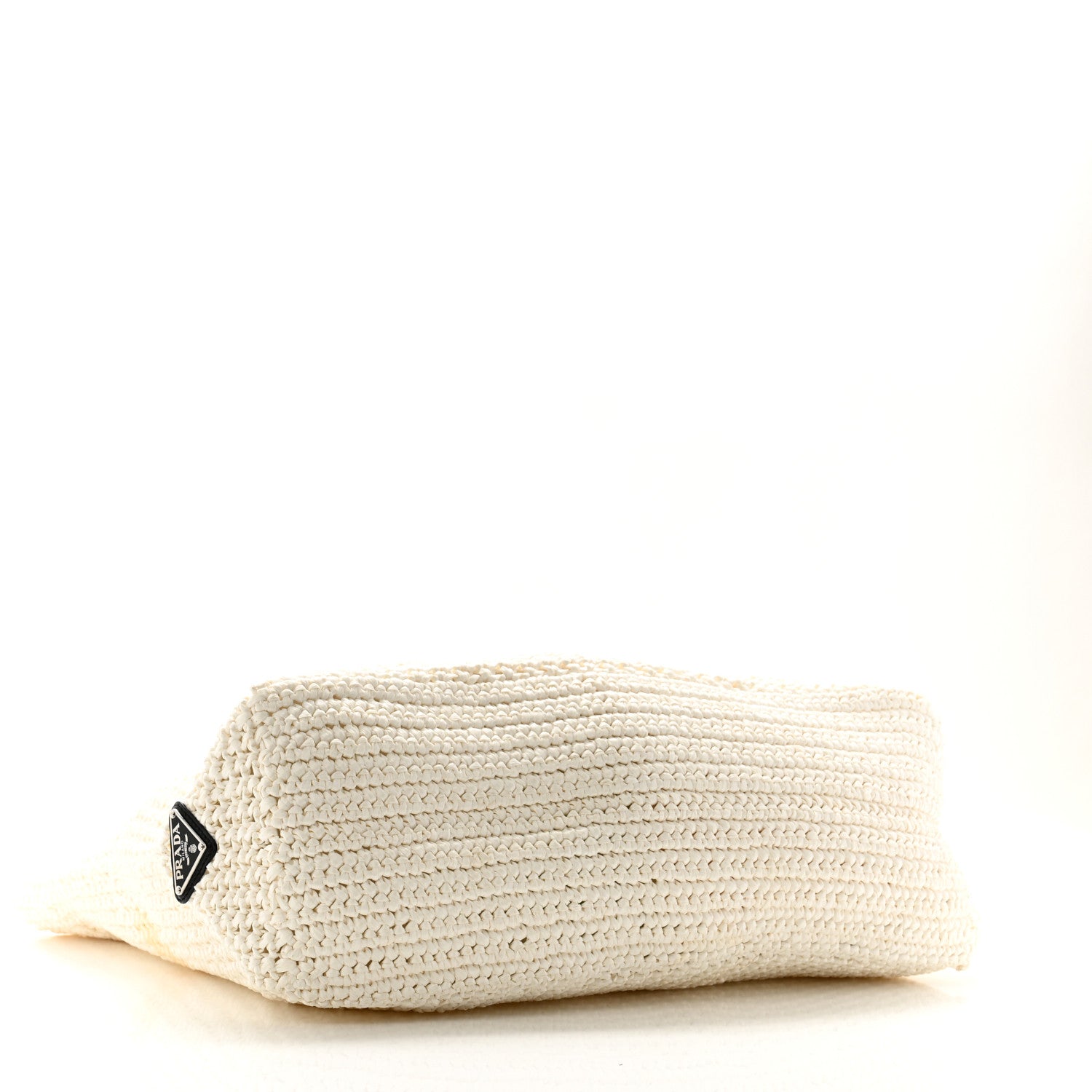 Prada Yarn Raffia Effect Crochet Embroidered Large Logo Tote White 4 of 11