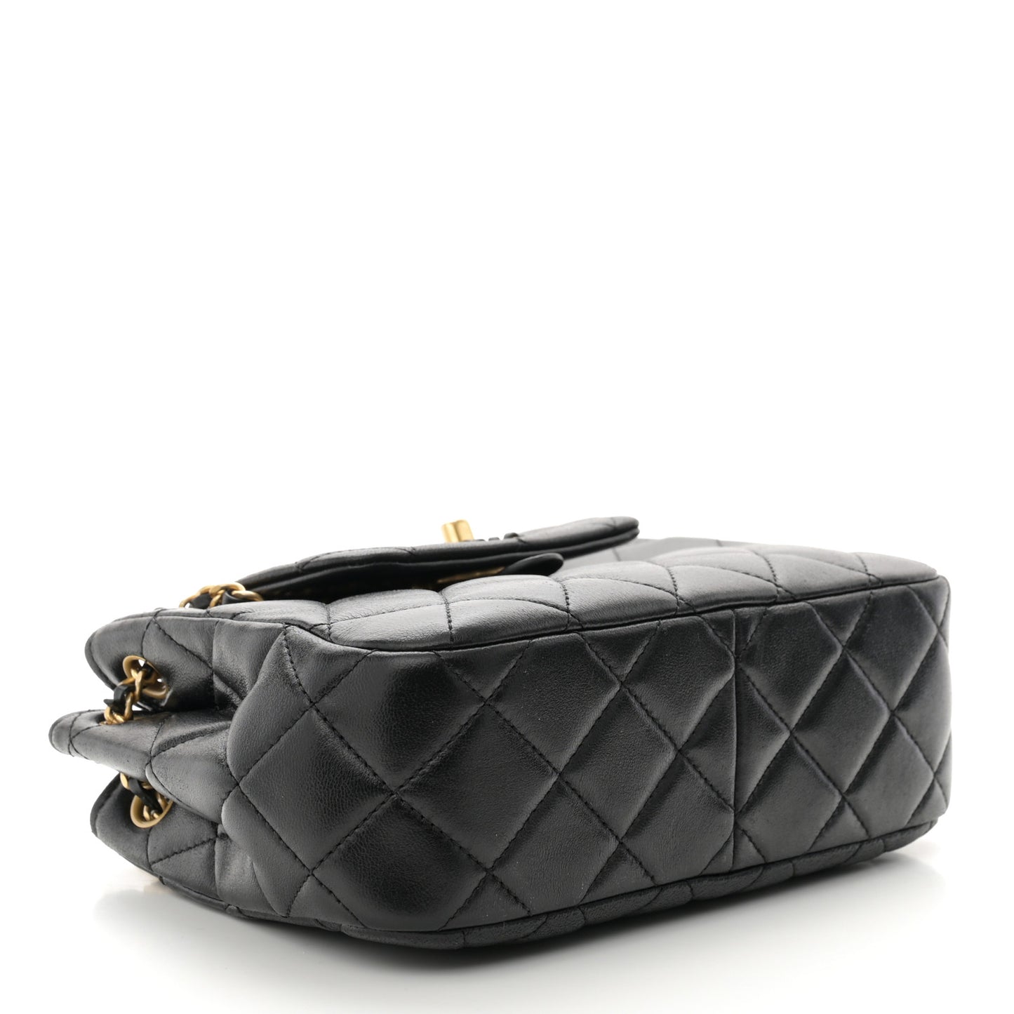 Lambskin Quilted Braided CC Accordion Flap Bag Black
