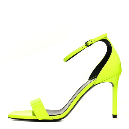 Saint Laurent Patent Calfskin Amber 105 Ankle Strap Sandals 37.5 Yellow Fluo 1 of 10
