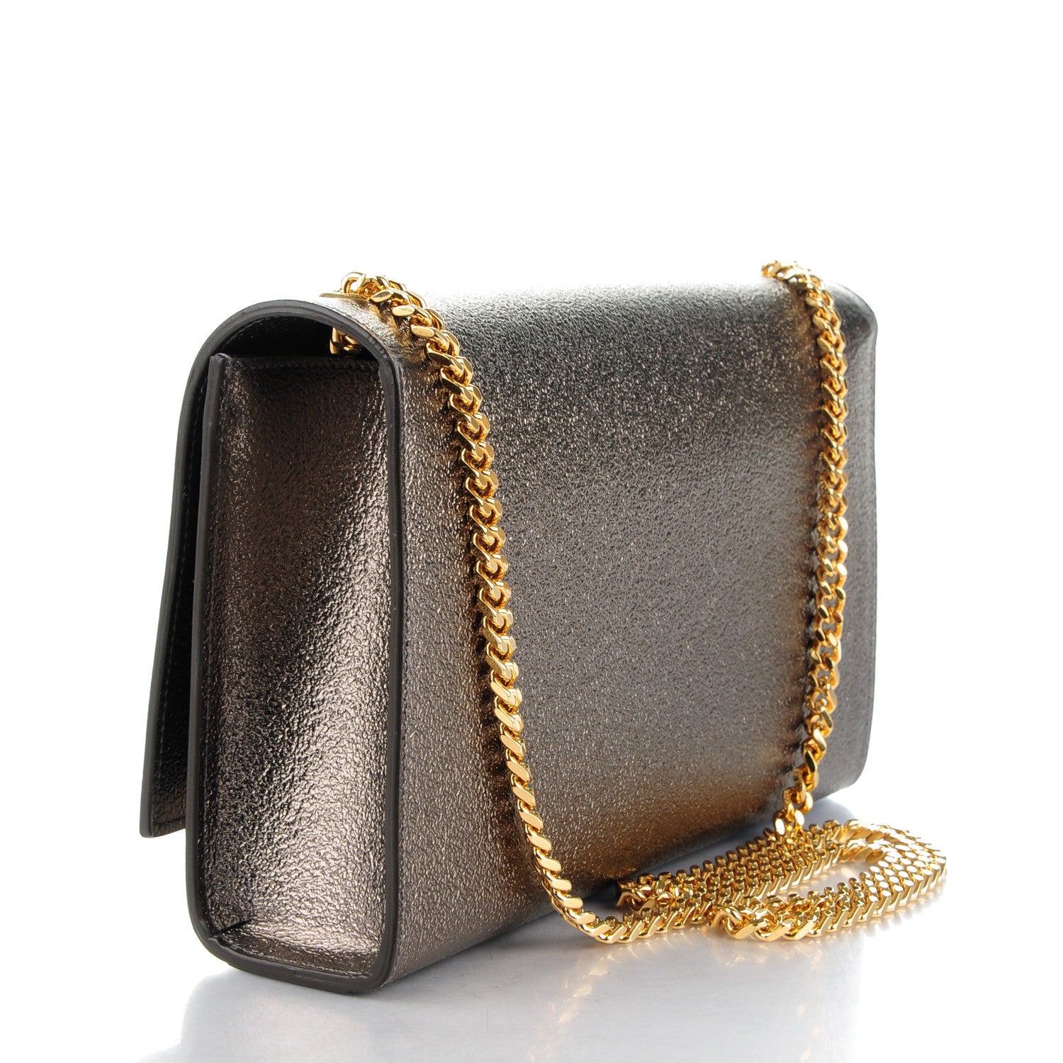 Saint Laurent Metallic Calfskin Medium Classic Monogram Kate Satchel Grey 3 of 6