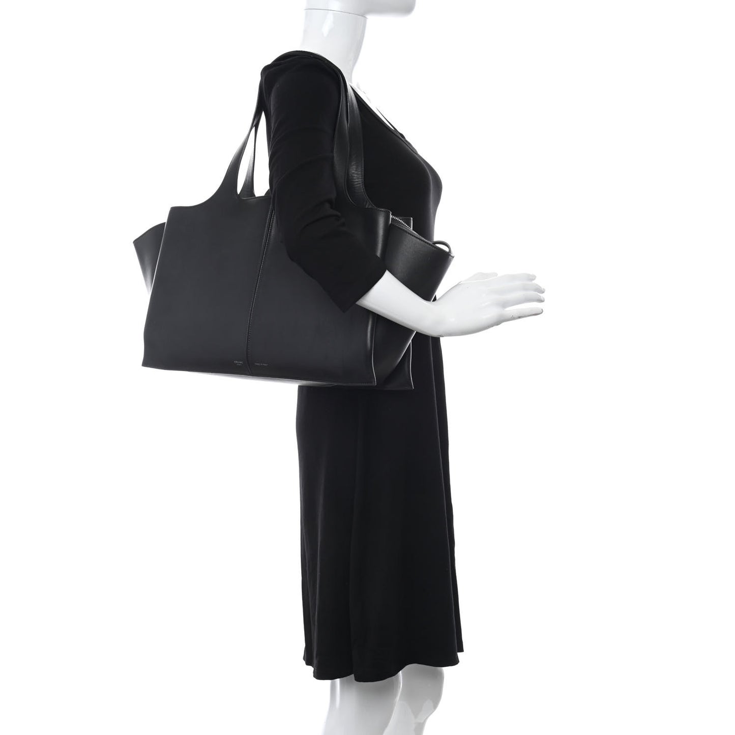 Baby Grained Calfskin Medium Tri-Fold Bag Black