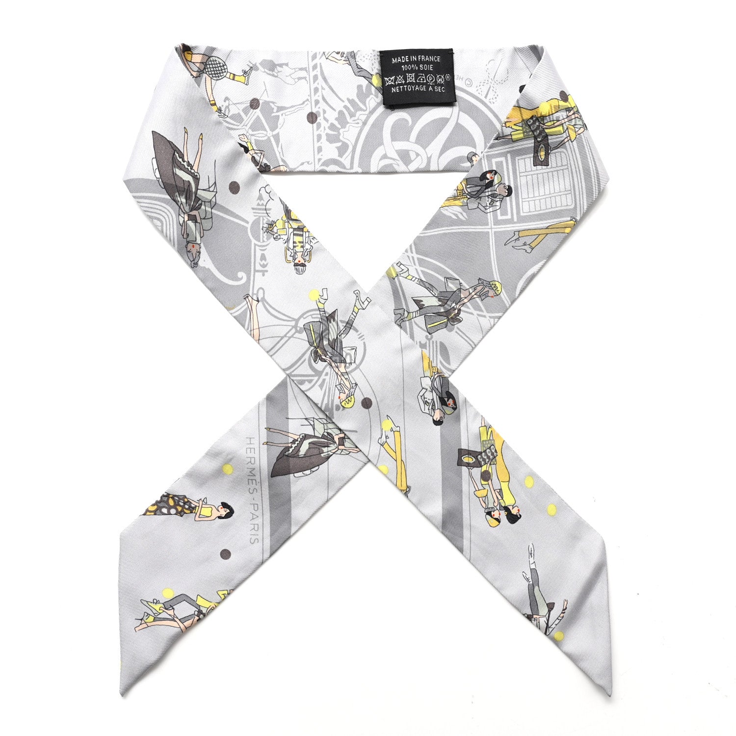 Hermes Silk Ex-Libris Les Parisie Twilly Gris Perle Jaune Soufre 1 of 5