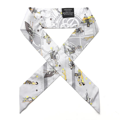 Hermes Silk Ex-Libris Les Parisie Twilly Gris Perle Jaune Soufre 1 of 5