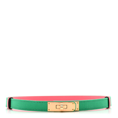Hermes Toile Officier Epsom Kelly Belt Menthe Rose Azalee 1 of 5