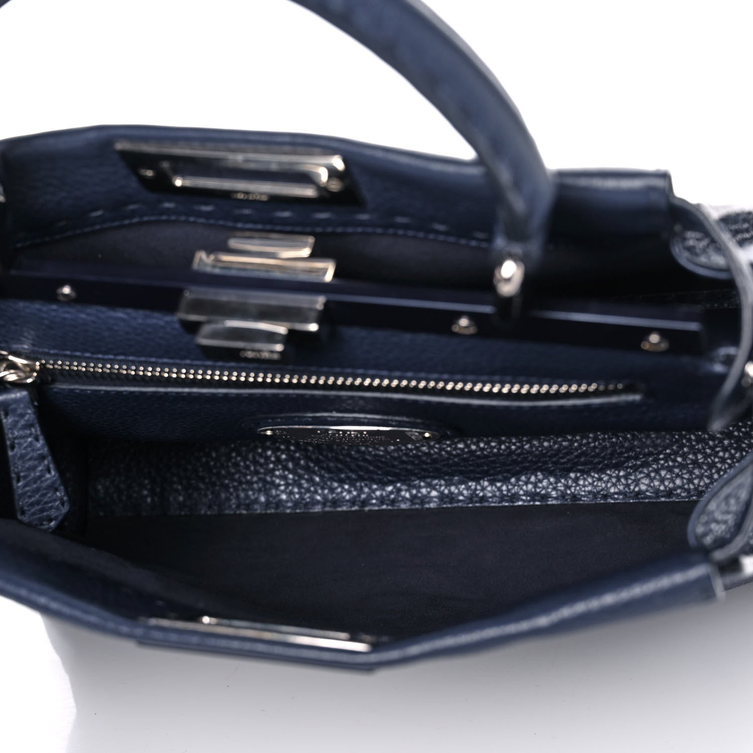 Fendi Cuoio Romano Selleria Medium Peekaboo Iconic Satchel Blue Notte 5 of 17