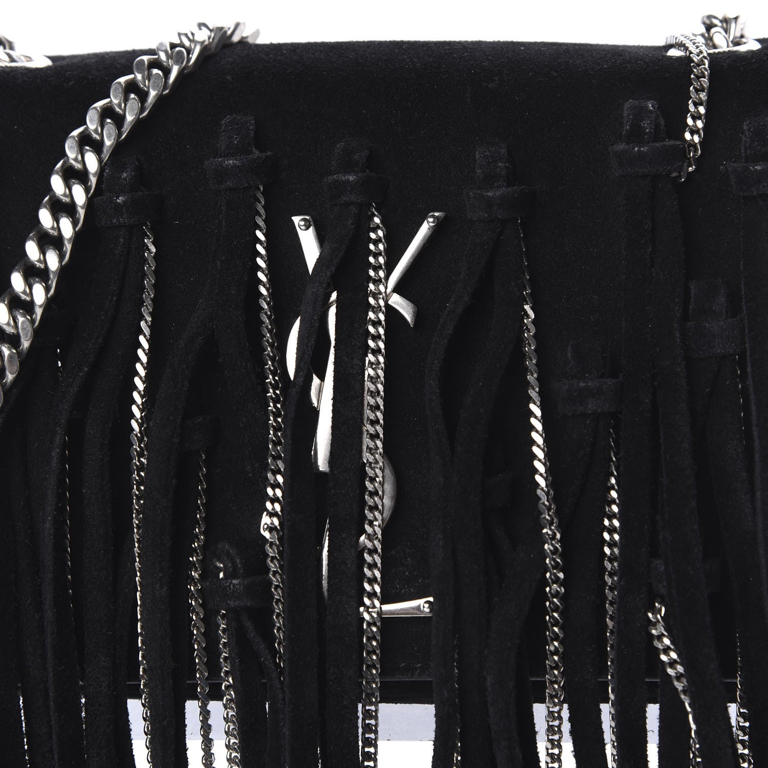 Saint Laurent Suede Fringe Chain Monogram Satchel Black 9 of 9