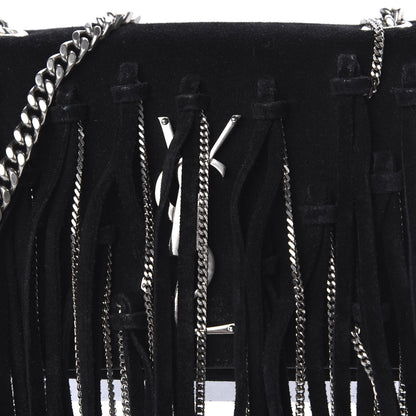 Saint Laurent Suede Fringe Chain Monogram Satchel Black 9 of 9