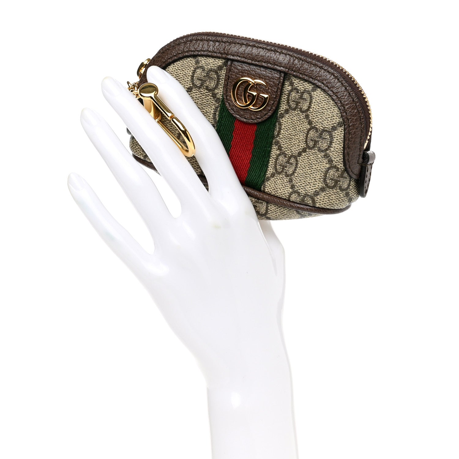 Gucci GG Supreme Monogram Web Ophidia Dome Key Pouch Beige New Acero 2 of 8