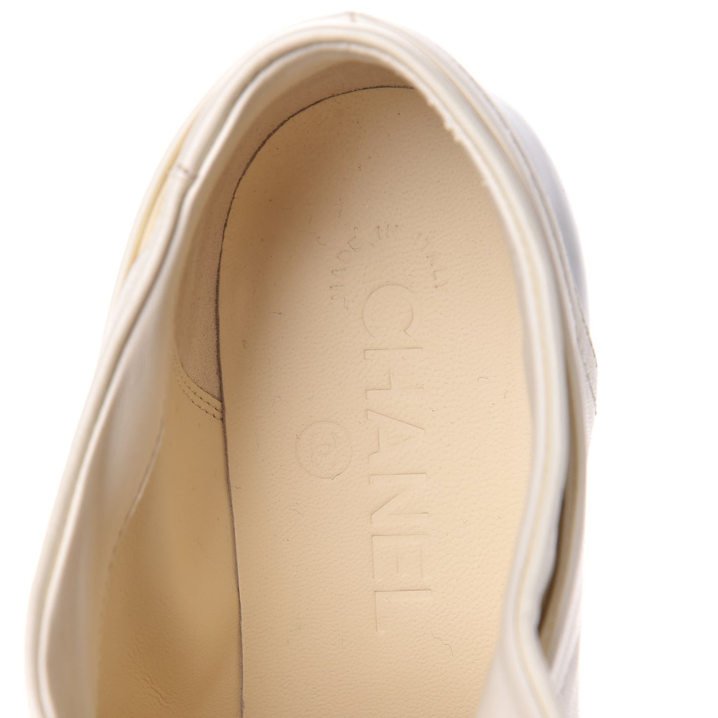 Lambskin Patent Calfskin CC Sneakers 38 White Black