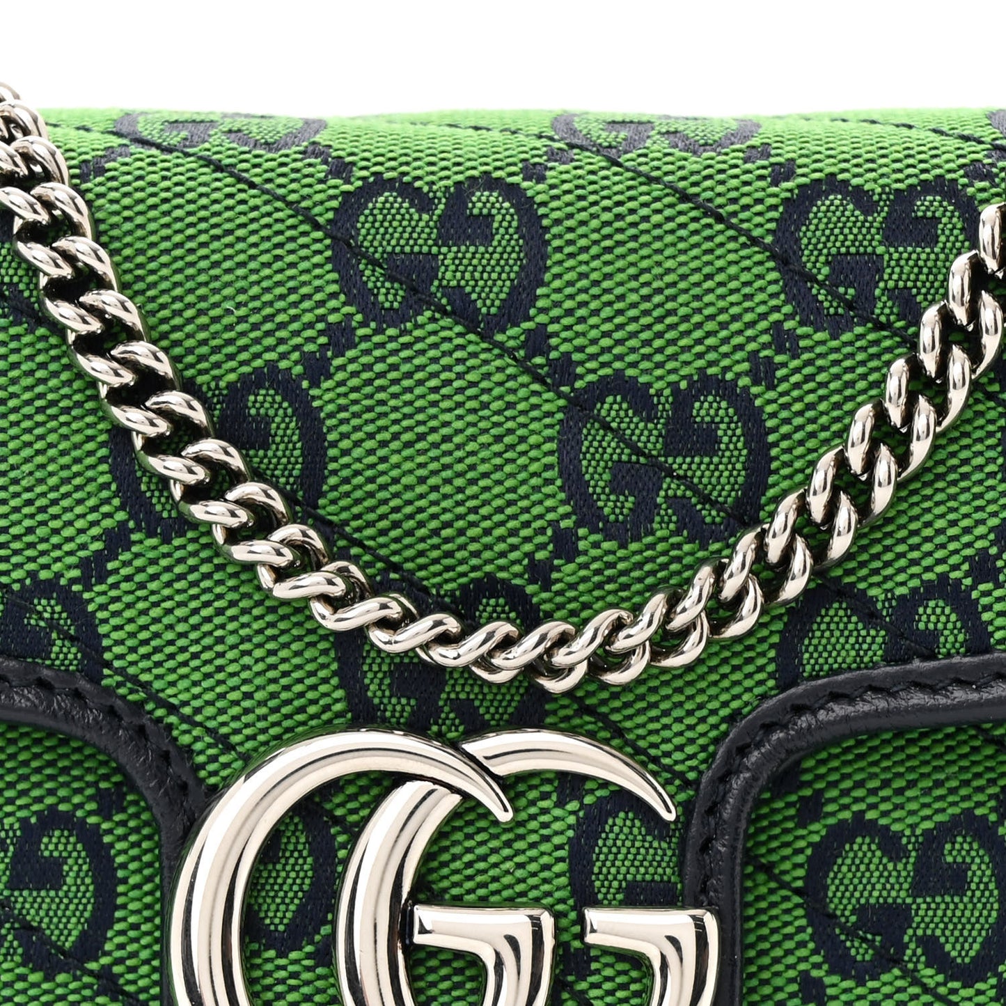 Monogram Multicolor Matelasse Diagonal Super Mini GG Marmont Shoulder Bag Green Blue