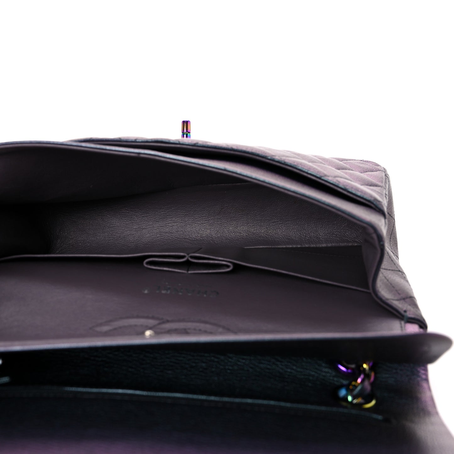 Iridescent Goatskin Quilted Medium Double Flap Purple