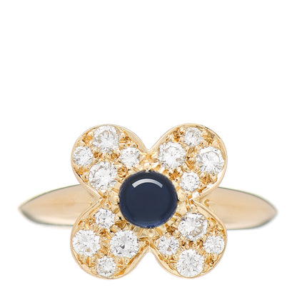 Van Cleef & Arpels 18K Yellow Gold Diamond Blue Sapphire Trefle Ring 50 5.25 1 of 5